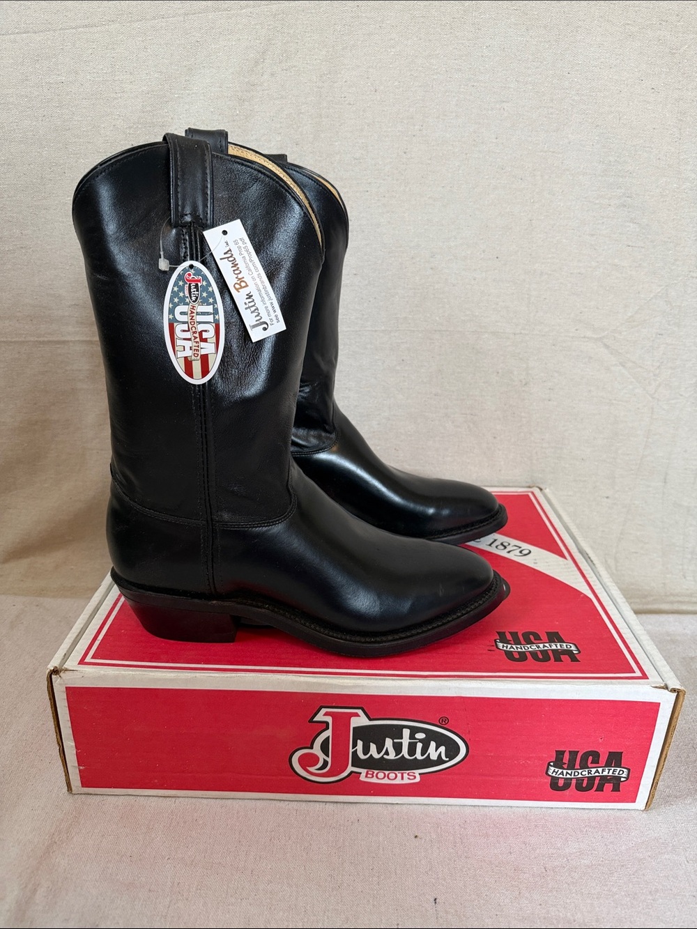 Justin Boots Black Smooth Leather Western Pull-On Boots size 11.5 D